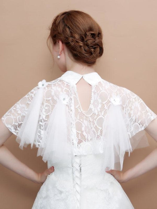 Lace High Collar White Wedding Wraps | Bridelily - wedding wraps