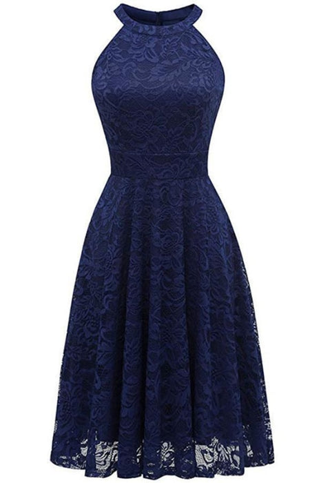Lace Off-the-Shoulder Women Street Dress - Navy Blue / S - lace dresses