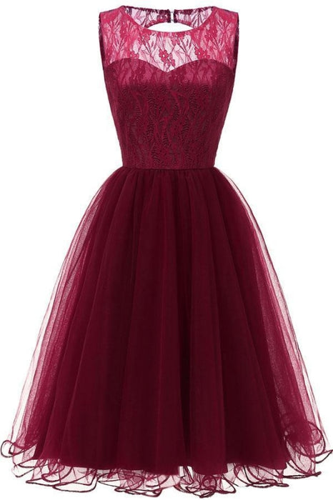 Lace Patchwork Women Street Dress - burgundy dress / S - lace dresses