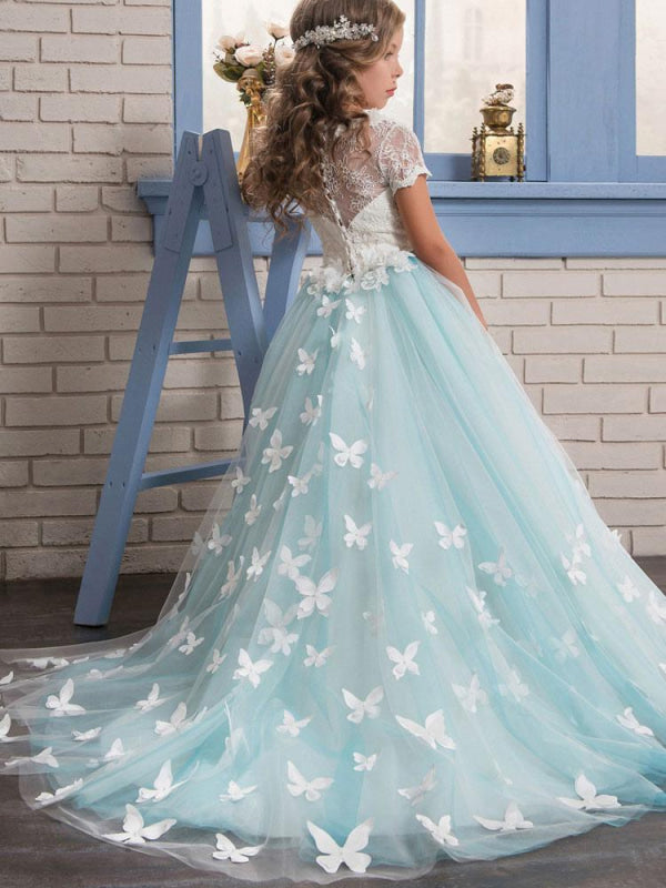 Graduation Dress For Kids Girl's Blue Puffy Tulle Princess Ball Gown Flower Girl Dress For Pageants, Birthdays, & Special Occasions Puffy Pageant Dress Graduation Dress For Kids Girl's Blue Puffy Tulle Princess Ball Gown Flower Girl Dress For Pageants, Birthdays, & Special Occasions Puffy Pageant Dress