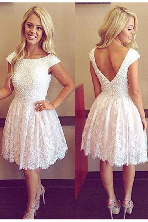 Lace Strap Scoop Bead Prom Dress Homecoming Dresses - Prom Dresses