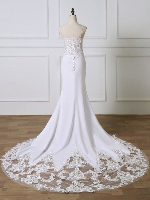 Lace Sweetheart Backless Mermaid Wedding Dresses with Train - wedding dresses