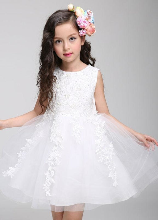 Princess Flower Girl Dress Lace Tulle Knee Length Beading Toddler's Pageant Dress