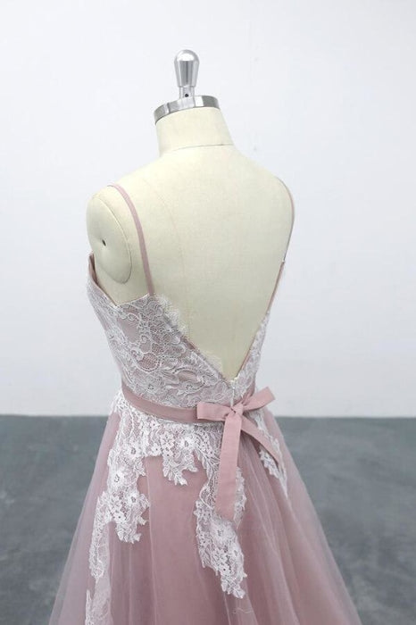 Lace Tulle Spaghetti Strap A-line Wedding Dress - Wedding Dresses