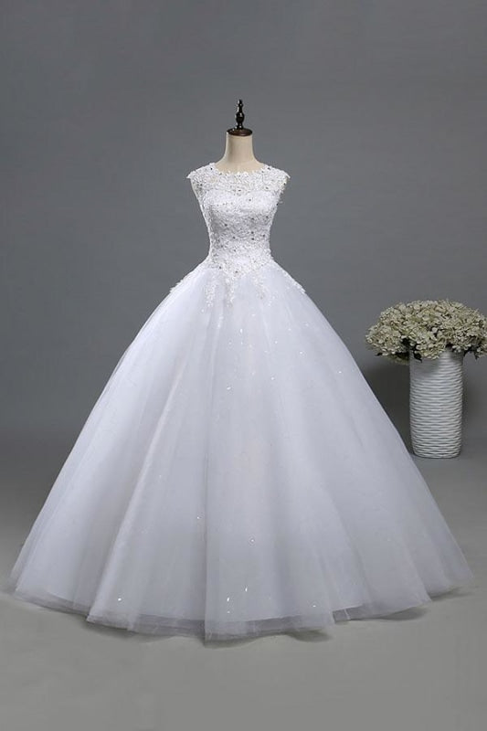 Lace-up Appliques Tulle A-line Wedding Dress - Wedding Dresses