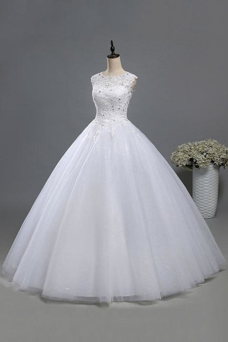 Lace-up Appliques Tulle A-line Wedding Dress - Wedding Dresses