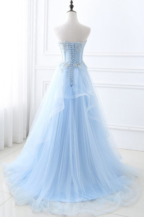 Lace-up Appliques Tulle Long A-line Prom Dress - Prom Dress