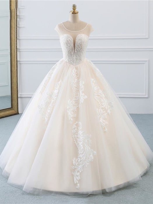 Lace-Up Ball Gown Wedding Dresses - Champagne / Floor Length - wedding dresses