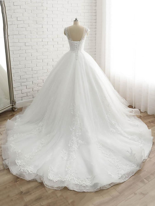 Lace-Up Tulle Ball Gown Wedding Dresses - wedding dresses