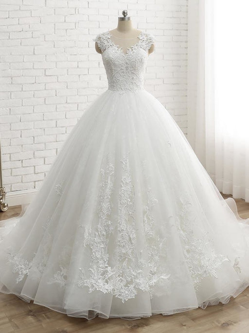 Lace-Up Tulle Ball Gown Wedding Dresses - White / 50cm - wedding dresses