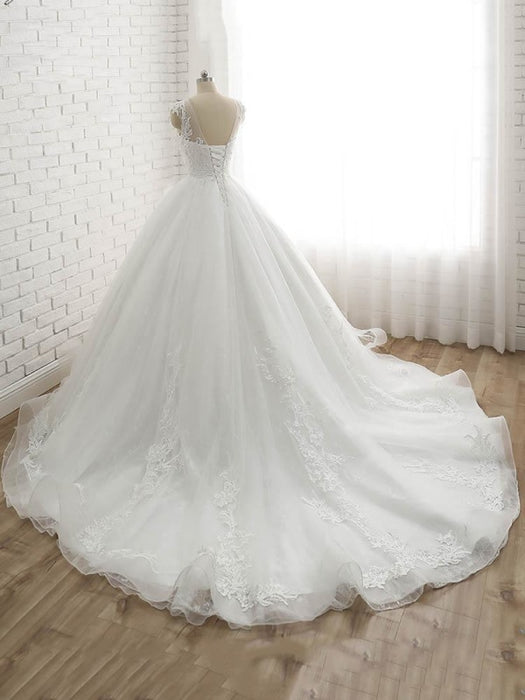 Lace-Up Tulle Ball Gown Wedding Dresses - wedding dresses