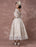 Lace Wedding Dress Vintage Bateau Champagne Half Sleeves Bridal Gown A line Backless Tea length Sash Reception Bridal Dress misshow