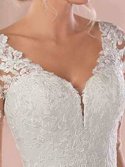 Lace Wedding Dresses 2021 chiffon v neck a line long sleeve lace applique beach wedding bridal dress with train free customization