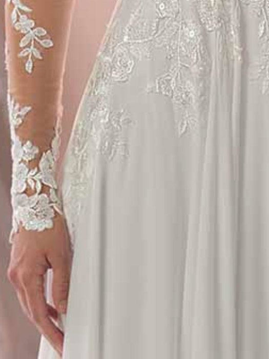 Lace Wedding Dresses 2021 chiffon v neck a line long sleeve lace applique beach wedding bridal dress with train free customization