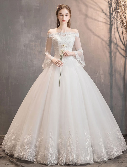 Lace Wedding Dresses Ivory Off The Shoulder Lace Applique Princess Bridal Gown