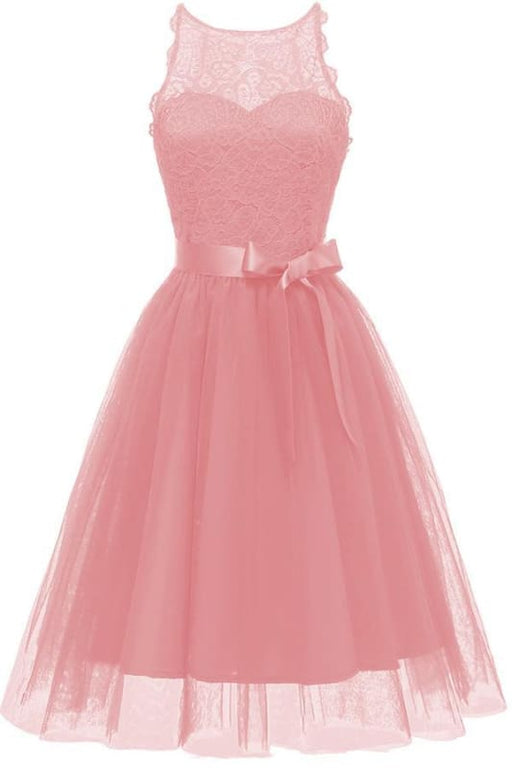 Lace Women Lovely Bowknot Midi Pink Dress - lace dresses