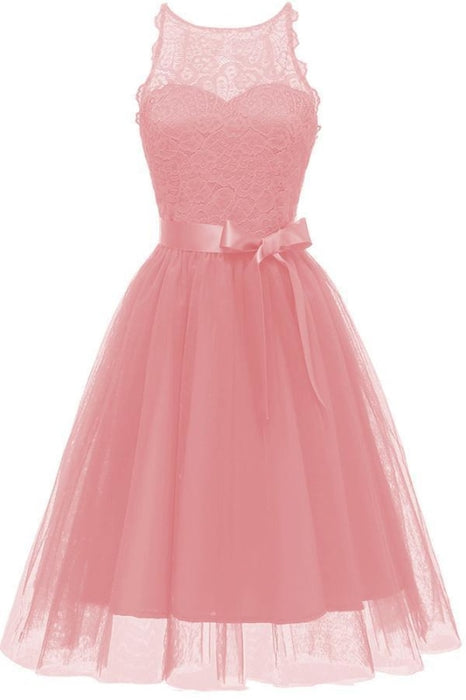 Lace Women Lovely Bowknot Midi Pink Dress - pink dress / S - lace dresses