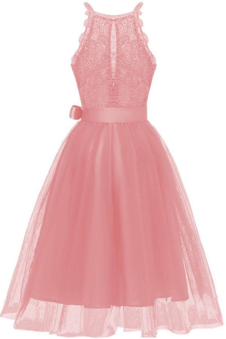 Lace Women Lovely Bowknot Midi Pink Dress - lace dresses