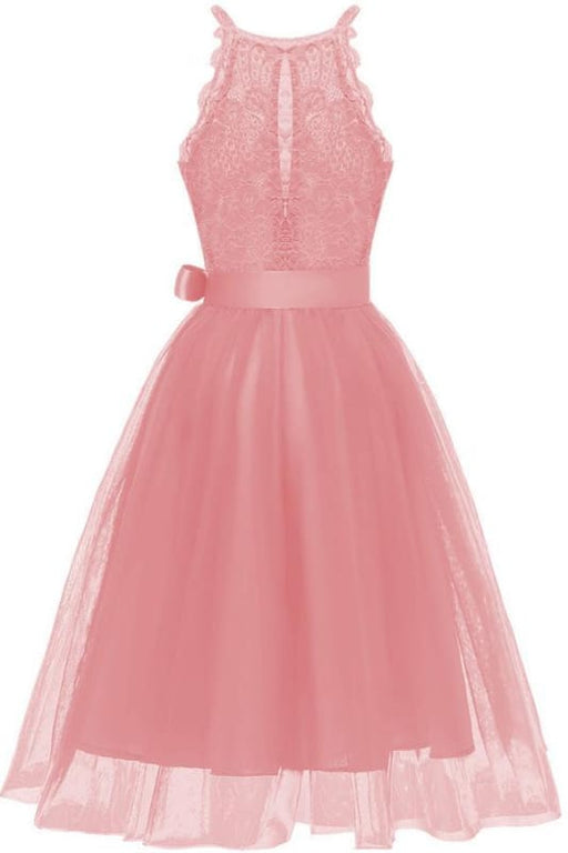 Lace Women Lovely Bowknot Midi Pink Dress - lace dresses