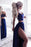 Latest Excellent Two Piece Royal Blue Straps Split V-neck Prom with Lace Sexy Long Party Dresses - Prom Dresses