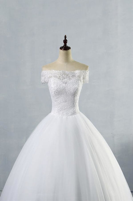 Latest Lace-up Tulle Appliques A-line Wedding Dress - Wedding Dresses