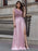 Lavender Evening Dress Sheath V-Neck Floor-Length Sleeveless Zipper Lace Elastic Silk Like Satin Formal Party Dresses Pageant Dress