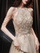 Light Blond Evening Dress A-Line Jewel Neck Sleeveless Lace-up Chains Sequined Floor Length Formal Party Dresses