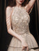 Light Blond Evening Dress A-Line Jewel Neck Sleeveless Lace-up Chains Sequined Floor Length Formal Party Dresses