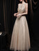 Light Blond Evening Dress A-Line Jewel Neck Sleeveless Lace-up Chains Sequined Floor Length Formal Party Dresses