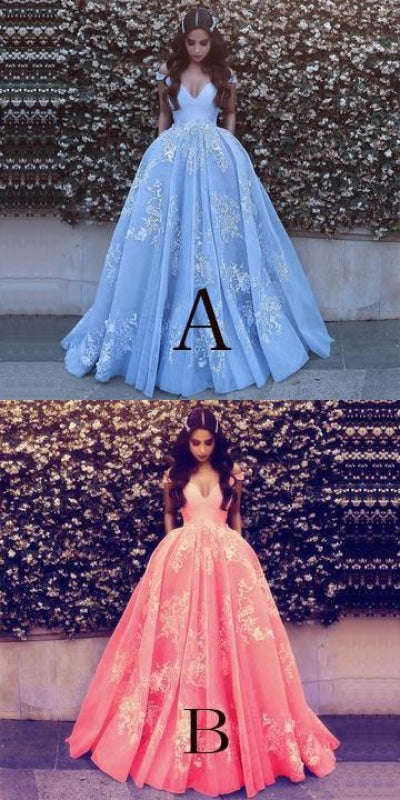 Light Blue Ball Gowns Lace Appliques Off Shoulder Big Wedding Dress - Wedding Dresses