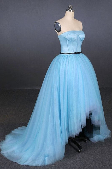 Light Blue High Low Strapless Prom Hi-Lo Tulle Evening Dresses - Prom Dresses