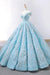 Light Blue Off Shoulder Ball Gown Prom Gorgeous Lace Appliques Quinceanrea Dress - Prom Dresses