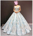 Light Blue Off the Shoulder Ball Gown Quinceanera Dress Senior Lace Prom Dresses - Prom Dresses