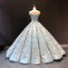 Light Blue Off the Shoulder Ball Gown Quinceanera Dress Senior Lace Prom Dresses - Prom Dresses
