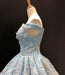 Light Blue Off the Shoulder Ball Gown Quinceanera Dress Senior Lace Prom Dresses - Prom Dresses