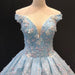 Light Blue Off the Shoulder Ball Gown Quinceanera Dress Senior Lace Prom Dresses - Prom Dresses