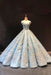 Light Blue Off the Shoulder Ball Gown Quinceanera Dress Senior Lace Prom Dresses - Prom Dresses