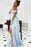 Light Blue Off the Shoulder Prom Dress with Side Slit A Line Long Formal Dresses - Prom Dresses