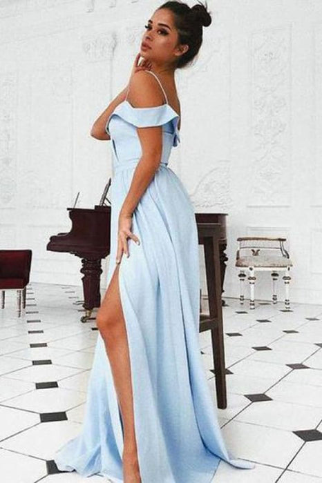 Light Blue Off the Two Piece Long Prom Dresses Cheap - Bridelily Light Blue Off the Two Piece Long Prom Dresses Cheap - Bridelily