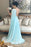 Light Blue One Shoulder Chiffon Formal Dresses Pleats Sheer Illusion Back Prom Gown - Prom Dresses