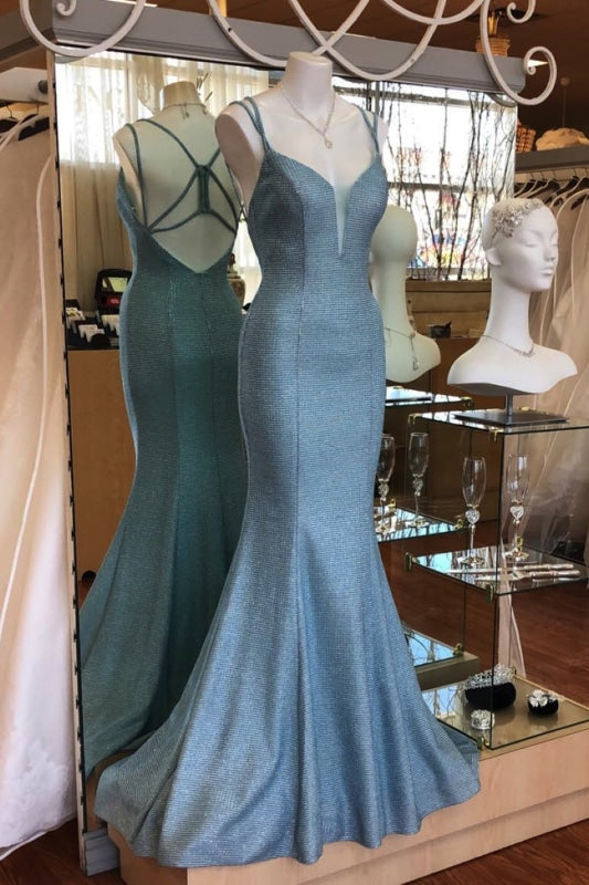 Light Blue Open Back Long Mermaid Dress Women Prom Dress - Prom Dresses