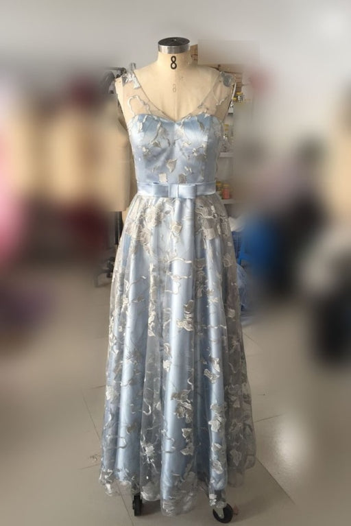 Light Blue Sleeveless Prom Dress with Lace Floor Length Evening Dresses - Prom Dresses