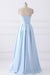 Light Blue Strapless Satin Floor-length Prom Dress With Beaded Pockets Lace Up Back - Prom Dresses