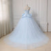 Light Blue Sweetheart Ball Gown Beading Tulle Prom Sweep Train Quinceanera Dress - Prom Dresses
