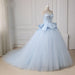 Light Blue Sweetheart Ball Gown Beading Tulle Prom Sweep Train Quinceanera Dress - Prom Dresses