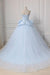 Light Blue Sweetheart Ball Gown Beading Tulle Prom Sweep Train Quinceanera Dress - Prom Dresses