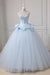 Light Blue Sweetheart Ball Gown Beading Tulle Prom Sweep Train Quinceanera Dress - Prom Dresses
