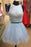 Light Blue Two Piece Homecoming with Beading Cute Tulle Short Party Dress - Prom Dresses