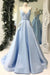 Light Blue V Neck Floor Length Satin Prom with Pockets Cheap Long Formal Dress - Prom Dresses