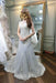 Light Gray Cap Sleeveless Lace Appliques Open Back Prom Dress with Beads - Prom Dresses